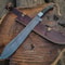 Custom Damascus Steel Machete Wood Handle Fixed Blade With Leather Sheath 1