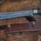 Custom Damascus Steel Machete Wood Handle Fixed Blade With Leather Sheath 0