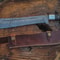Custom Damascus Steel Machete Wood Handle Fixed Blade With Leather Sheath 0