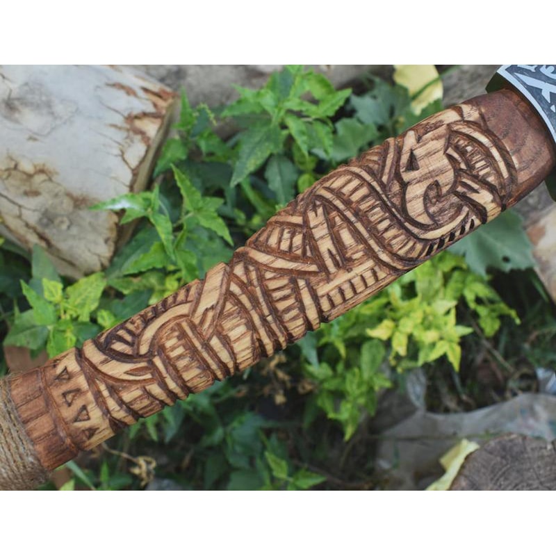 Handmade Engraved High Carbon Viking Axe Hatchet Leather Sheath Norse Gift For Men Norse Axe 5