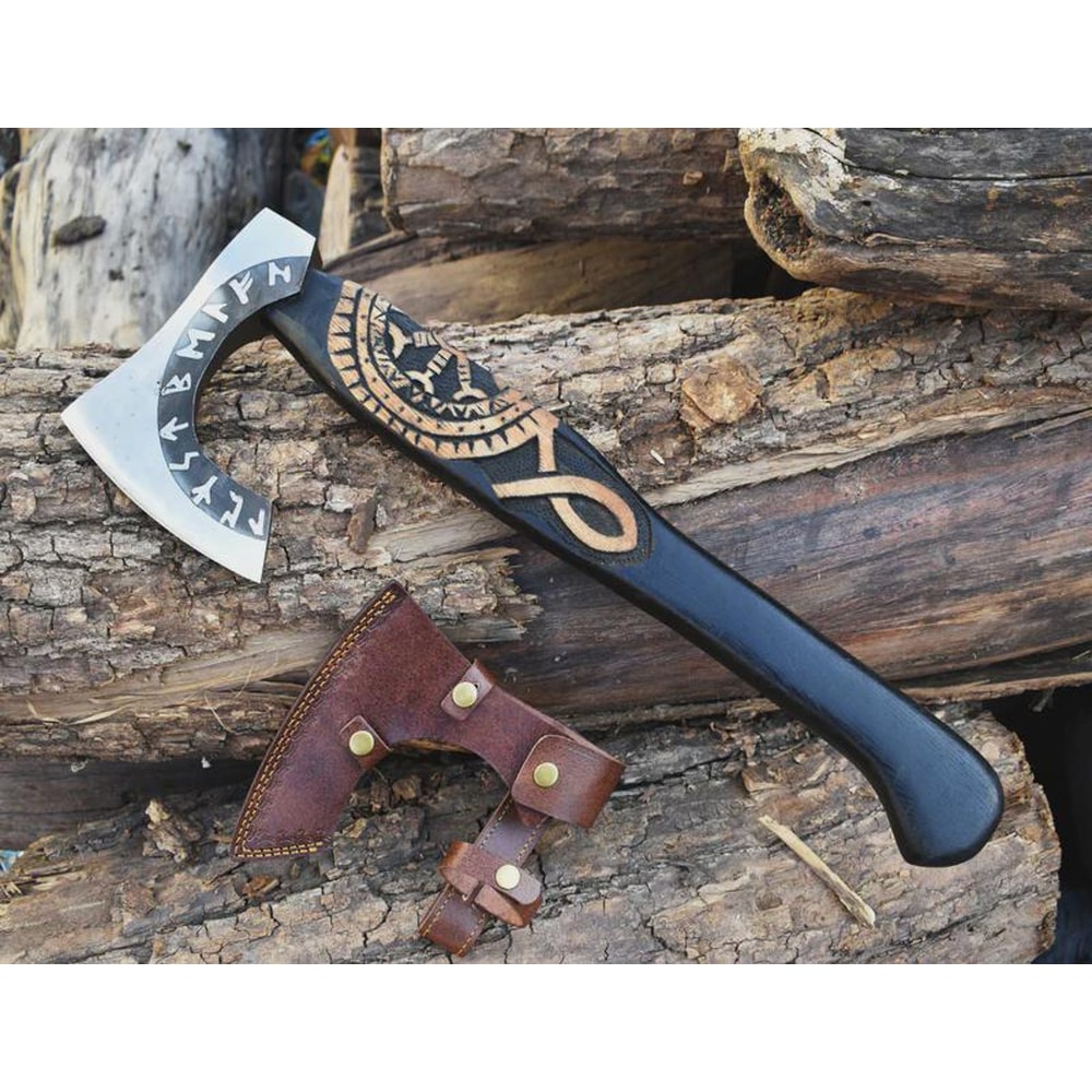 Handmade Viking Axe Norse Rune Hatchet Custom Engraved Axe For Gifting Display 1