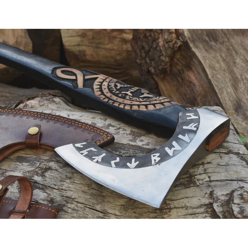 Handmade Viking Axe Norse Rune Hatchet Custom Engraved Axe For Gifting Display 3