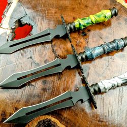 3 pcs lot dagger knife with double edge, commando dagger knife, sykes fairbairn military dagger knife with leather sheat