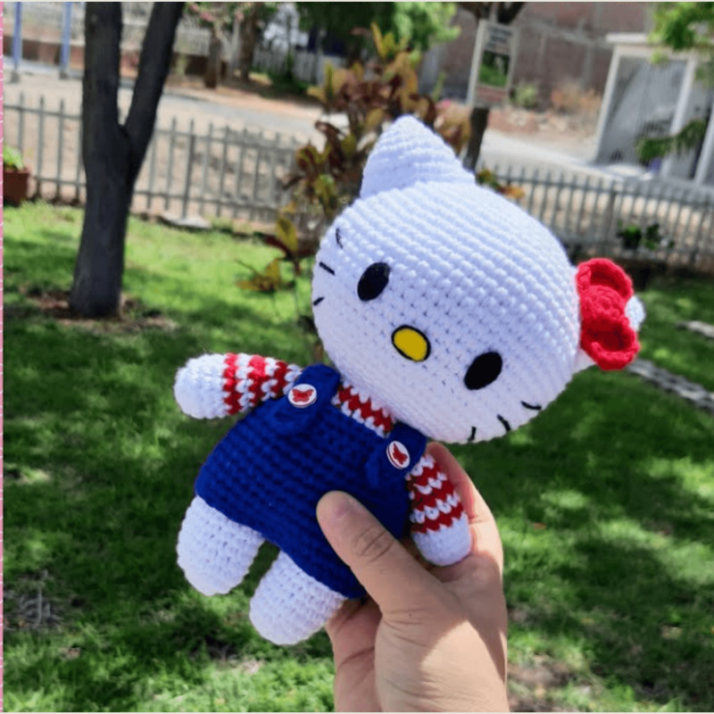 Cute Kawaii Cat Doll With Red Bow  DIY Plush Toy Crochet Tutorial 3