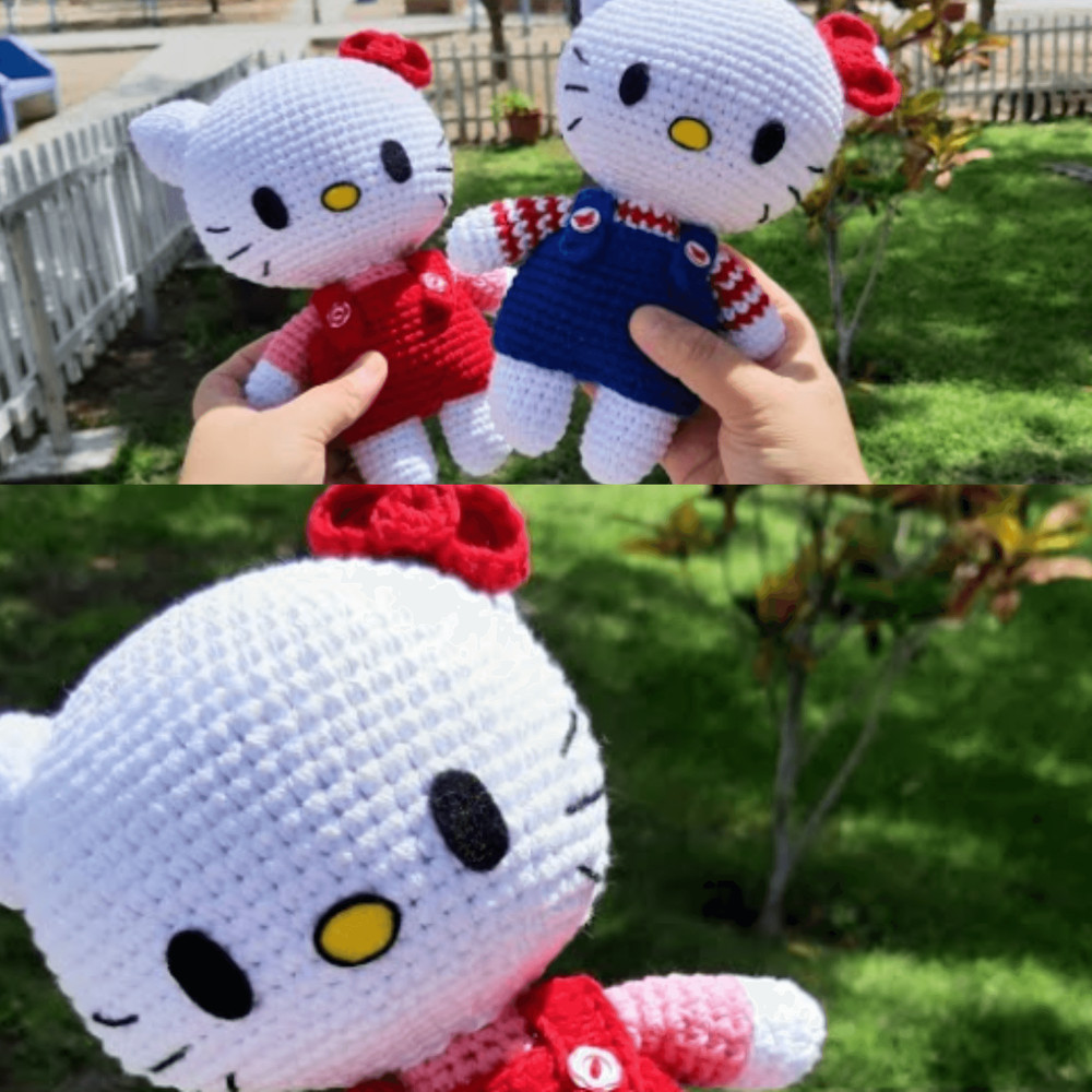 Cute Kawaii Cat Doll With Red Bow  DIY Plush Toy Crochet Tutorial 4