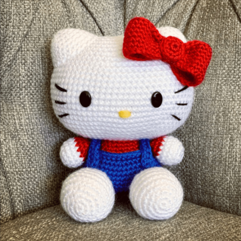 Cute Kawaii Cat Doll With Red Bow  DIY Plush Toy Crochet Tutorial 1