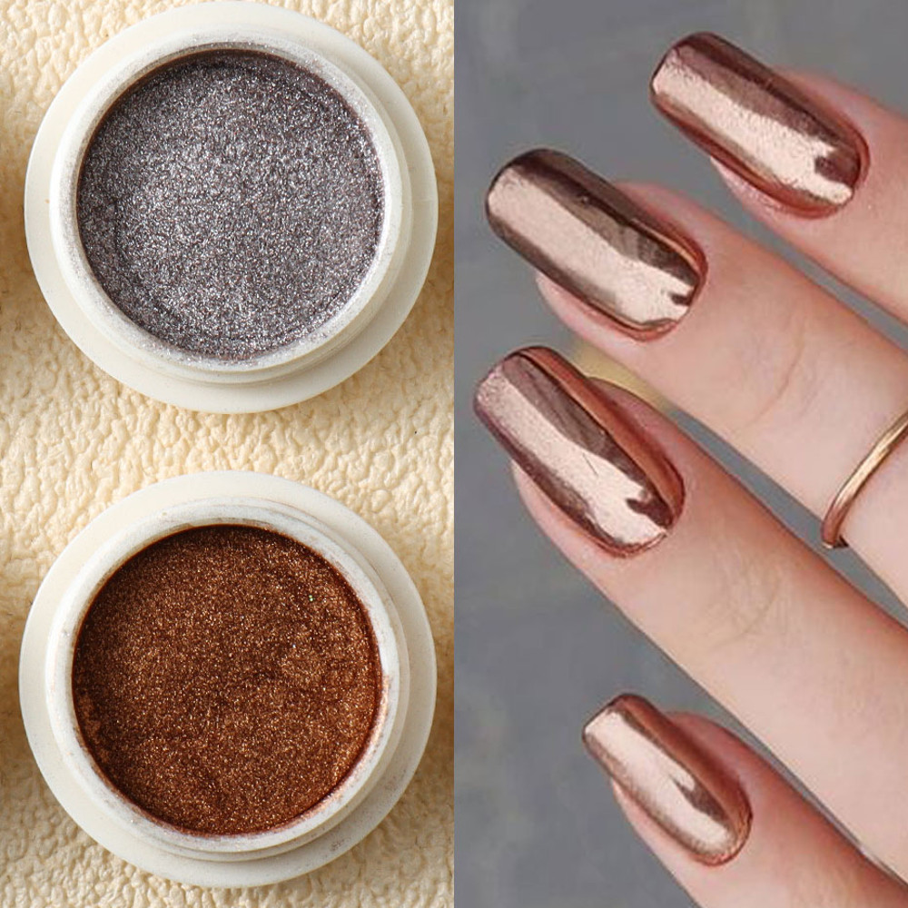 Chrome Rubbing Pigment Flake Manicure Decor, Gold Metallic Mirror Glitter Nail Art Dust, Rose Gold Silver Powder