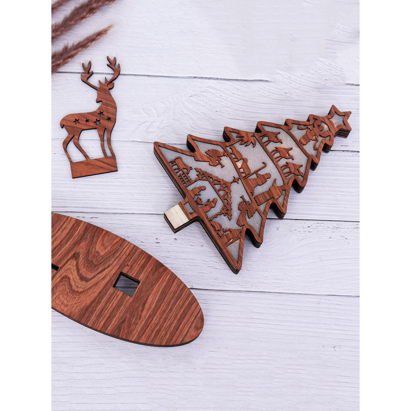 Christmas Tree Shape Luminous Wooden Nativity Scene Ornaments Elk Christmas Decorations Ornaments P 2