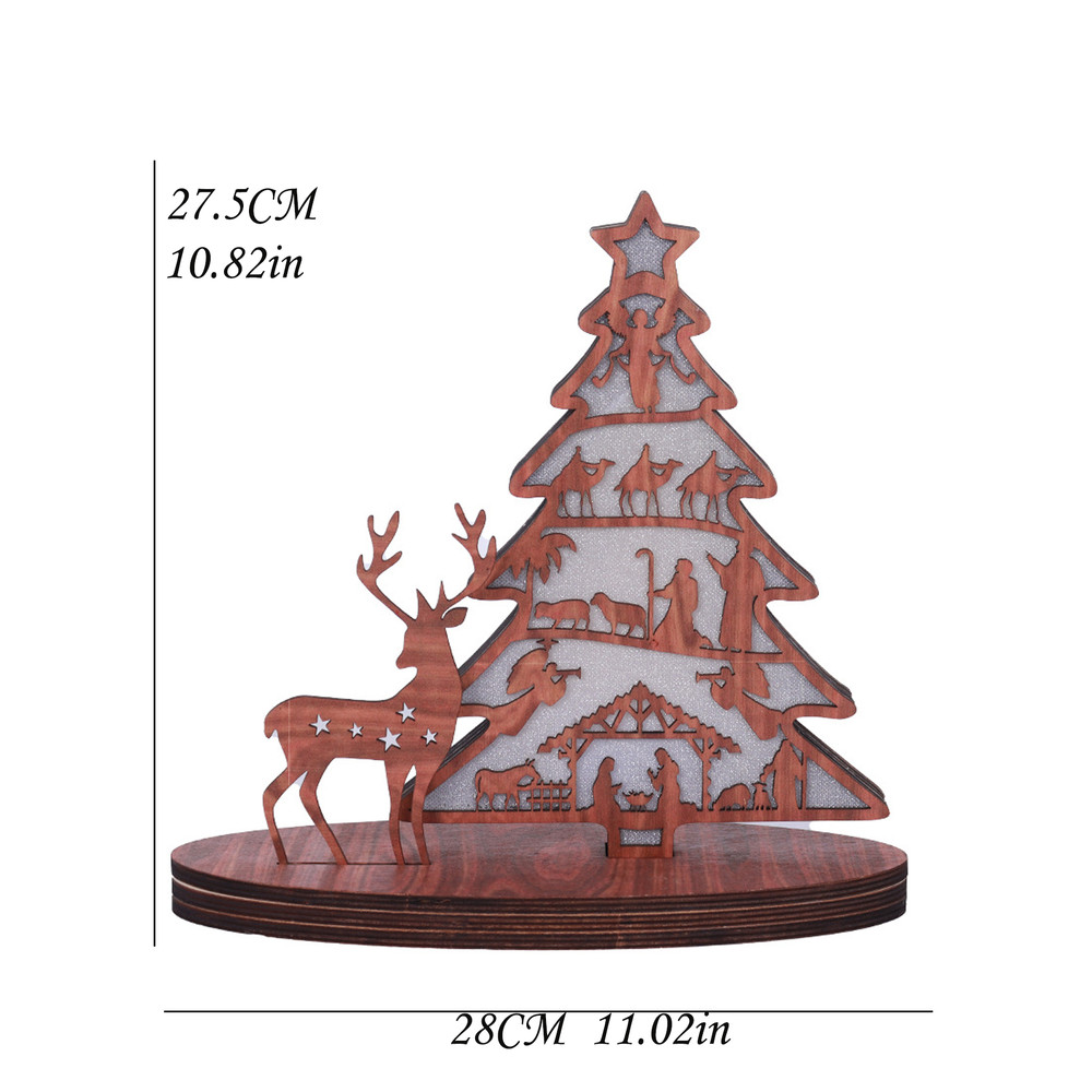 Christmas Tree Shape Luminous Wooden Nativity Scene Ornaments Elk Christmas Decorations Ornaments P 4
