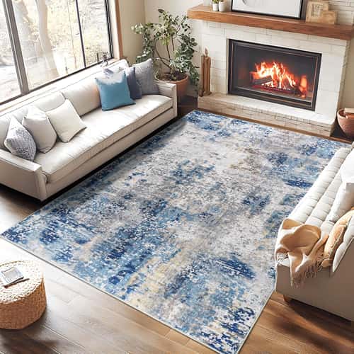 Living Room Area Rugs Soft Large Modern Abstract Area Rug, Boho Vintage Machine Washable Non Slip Carpet Low Pile Rugs