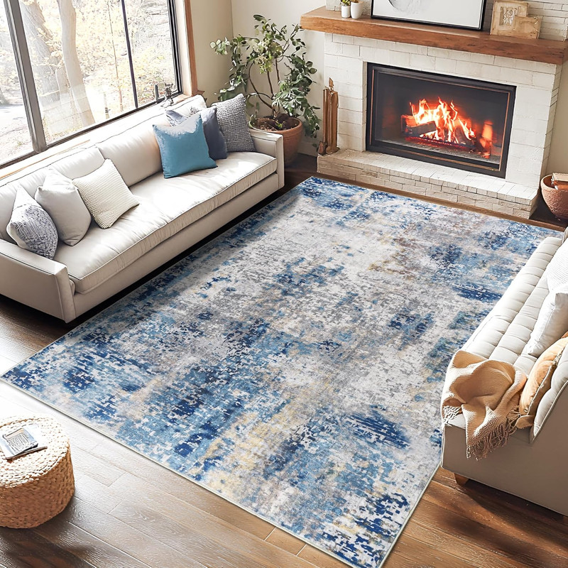 Living Room Area Rugs Soft Large Modern Abstract Area Rug, Boho Vintage Machine Washable Non Slip Carpet Low Pile Rugs