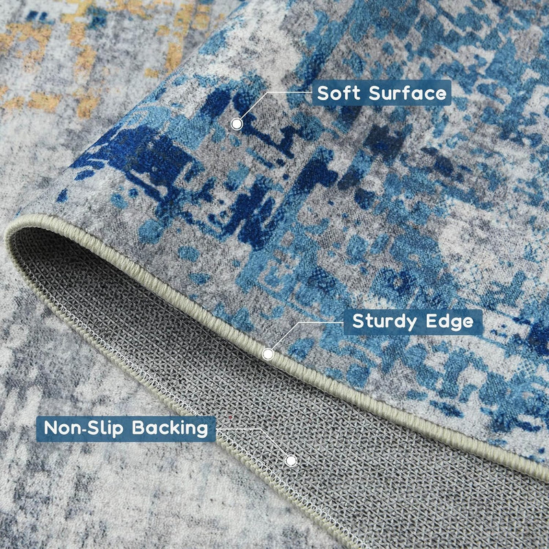 Living Room Area Rugs Soft Large Modern Abstract Area Rug, Boho Vintage Machine Washable Non Slip Carpet Low Pile Rugs