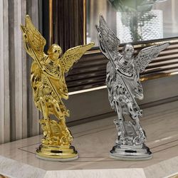 sacred angel michael's sculpture, zinc alloy statue, saint michael archangel figurine for home desk decor