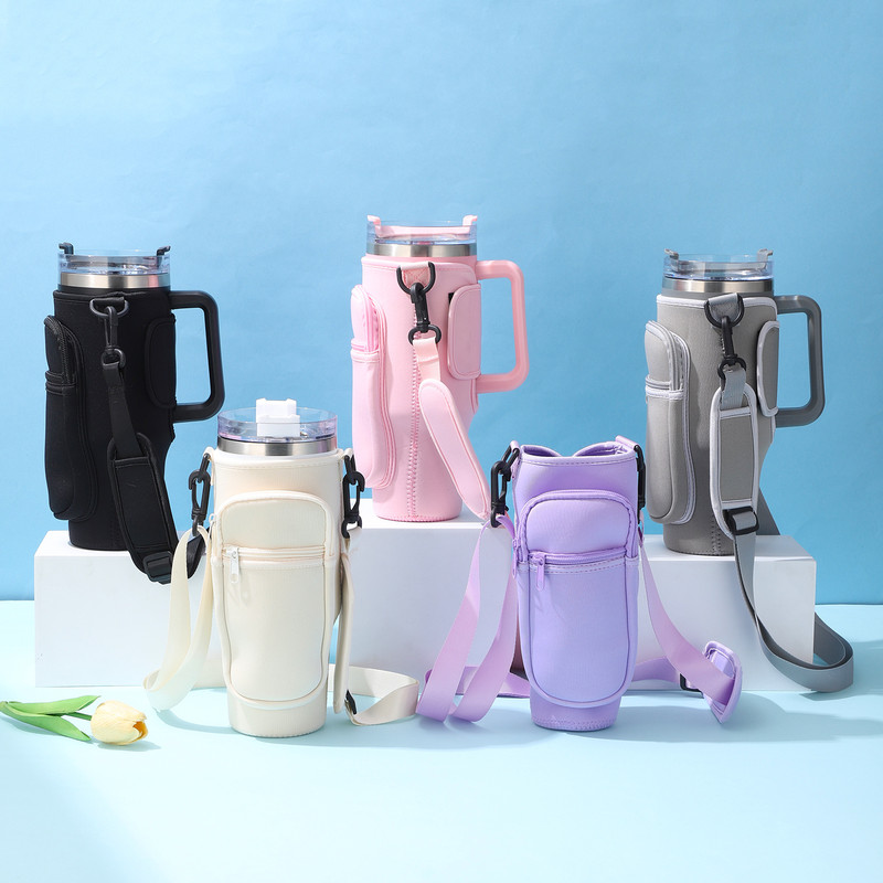 Large-Capacity CarCup Sleeves, Diving Fabric Ice Cup Sleeves, Handle Sleeves with Slanted Shoulder Straps, Availabl