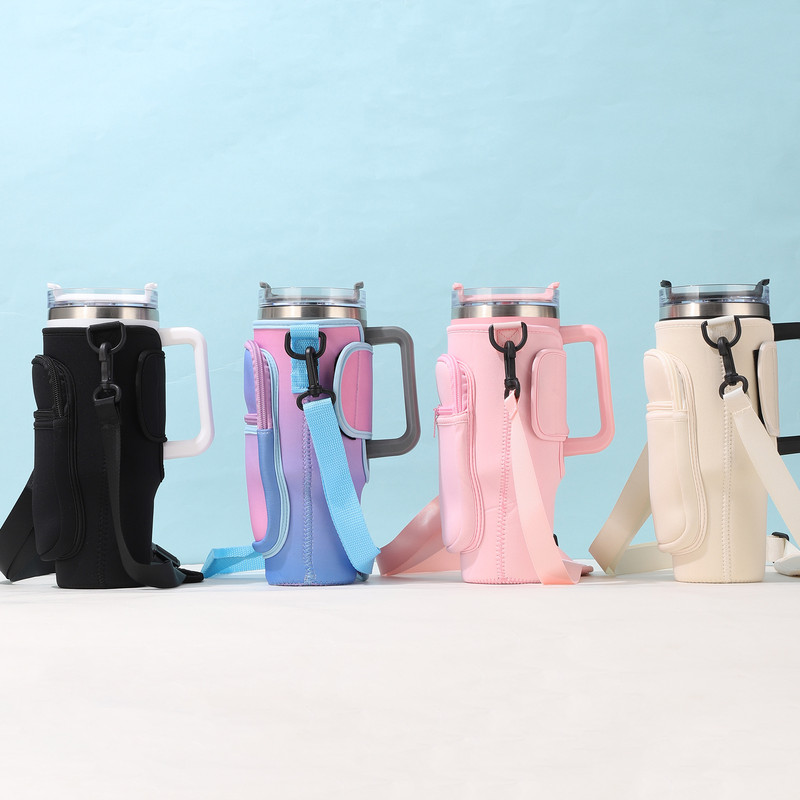 Large-Capacity CarCup Sleeves, Diving Fabric Ice Cup Sleeves, Handle Sleeves with Slanted Shoulder Straps, Availabl