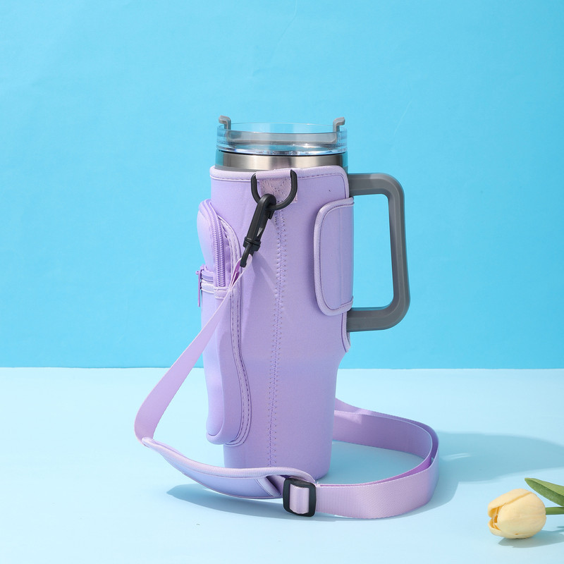 Large-Capacity CarCup Sleeves, Diving Fabric Ice Cup Sleeves, Handle Sleeves with Slanted Shoulder Straps, Availabl