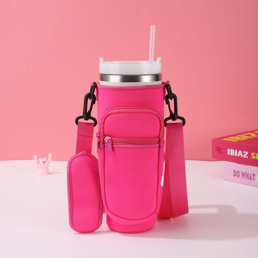 Large-Capacity CarCup Sleeves, Diving Fabric Ice Cup Sleeves, Handle Sleeves with Slanted Shoulder Straps, Availabl