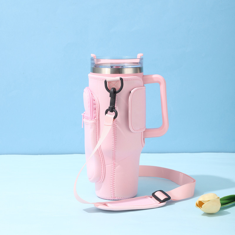 Large-Capacity CarCup Sleeves, Diving Fabric Ice Cup Sleeves, Handle Sleeves with Slanted Shoulder Straps, Availabl