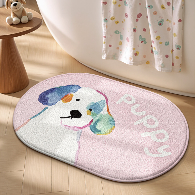 Adorable Cartoon Dog Bath Mat, Super Soft Memory Foam, Instant Water Absorption, Quick Dry Anti-Slip Bathroom Rug