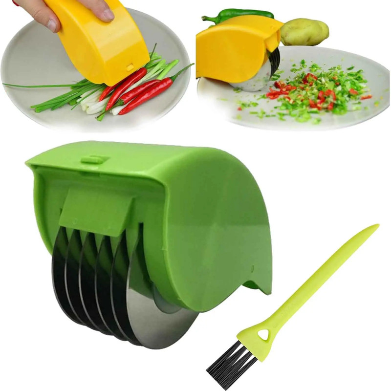 Vegetable Chopper Roller, Manual Scallion Cutter, 6 Stainless Steel Blade Herb Mincer, Detachable Parsley Chopper Tool