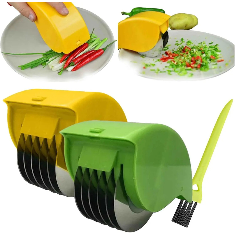 Vegetable Chopper Roller, Manual Scallion Cutter, 6 Stainless Steel Blade Herb Mincer, Detachable Parsley Chopper Tool
