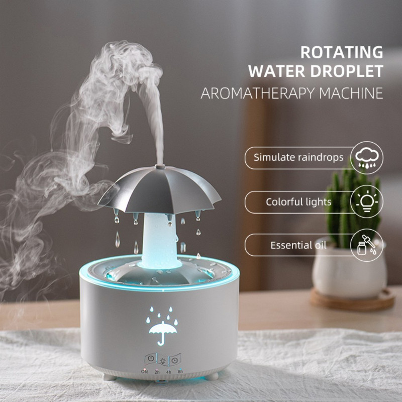 Rotating Umbrella Water Drop Humidifier, Colourful Night Light Aroma Diffuser, Quiet Essential Oil Sprayer for Home