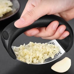 stainless steel garlic press, easy clean garlic crusher, labor saving kitchen gadget, household garlic mashing tool