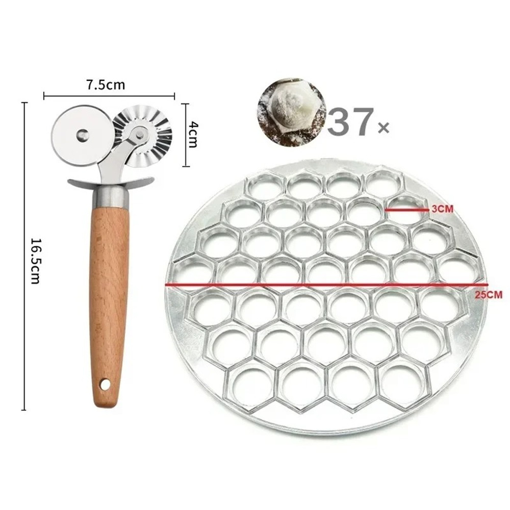 Metal Dumpling Maker, Pastry Press with Wooden Handle, Double Wheel Pasta Cutter, Ravioli Dumplings Kitchen Tool