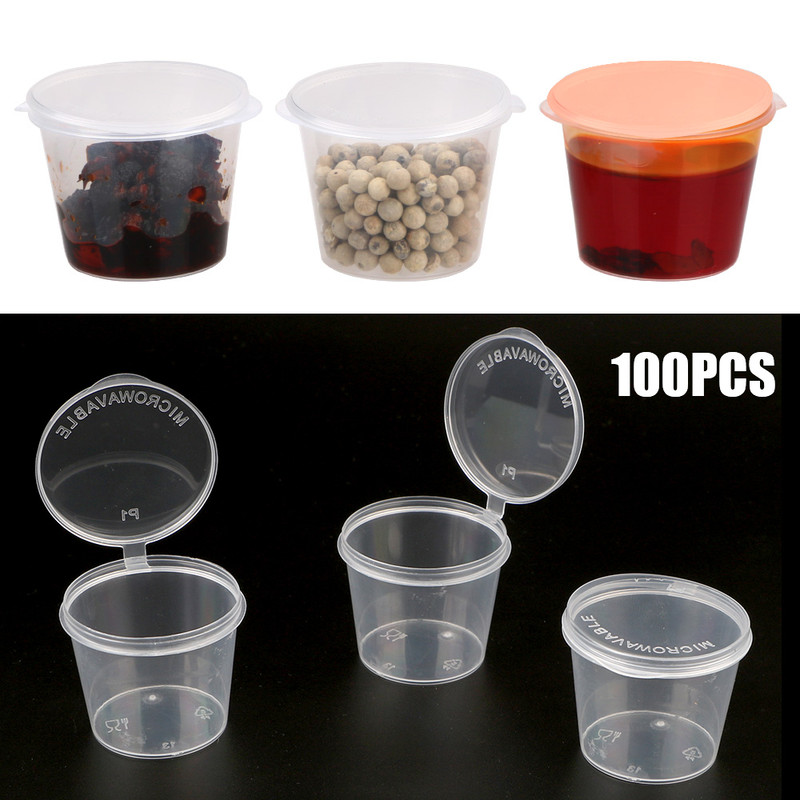Lids, Kitchen Organiser, Disposable Sauce Pot, Small Sauce Container Box, Plastic Clear, Chutney, Chilli Sauce Cups