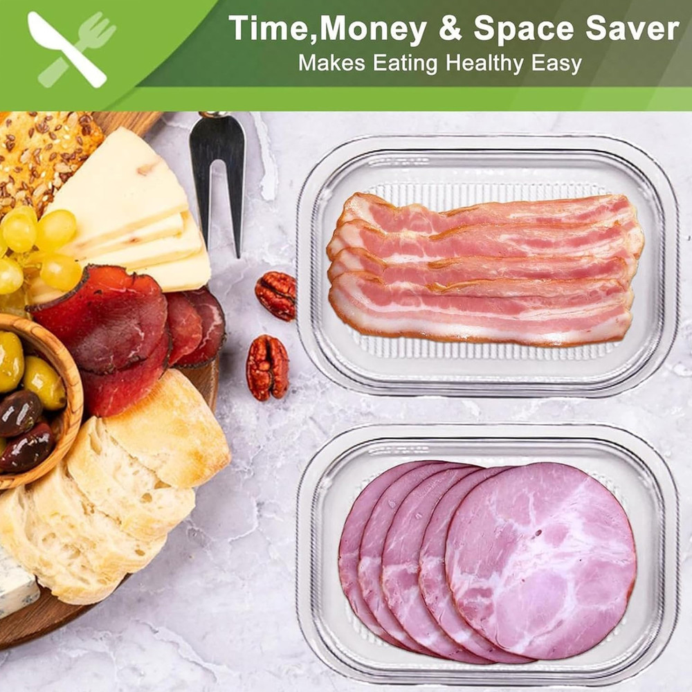 Plastic Food Storage Containers, Fridge Organiser Bins, Refrigerator Storage for Lunch, Meat, Salmon, Bacon, Deli Slices