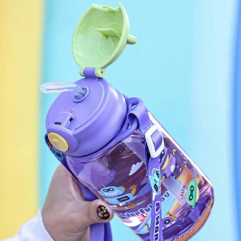Cute Kids Water Bottle, Leakproof School Cup, Portable Straw Water Bottle for Children