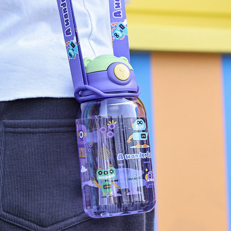 Cute Kids Water Bottle, Leakproof School Cup, Portable Straw Water Bottle for Children