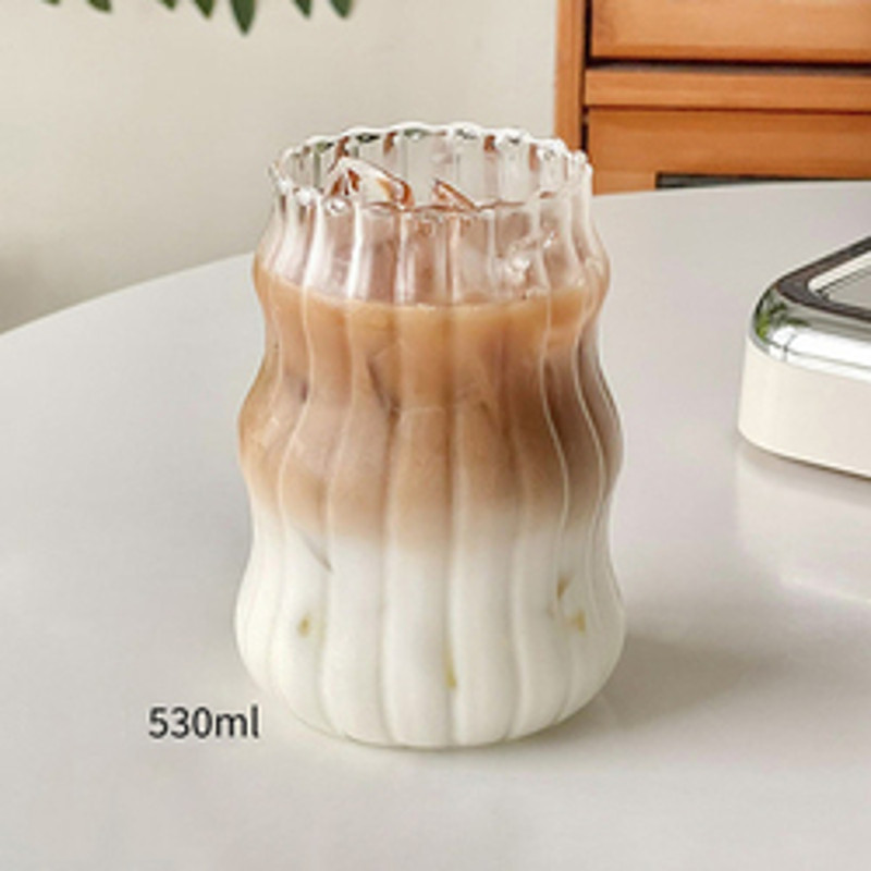 Heat-Resistant Transparent Glass Cup, Tumbler Drinkware for Tea Juice Milk Coffee, Home Water Glasses Stripe Mug