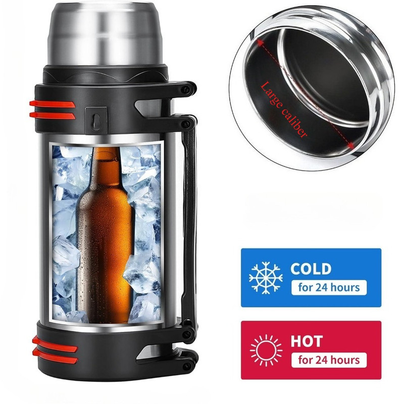 Large Capacity Stainless Steel Water Bottle, Vacuum Insulated Thermos Flask, Outdoor Travel Cup for Hot and Cold Drinks
