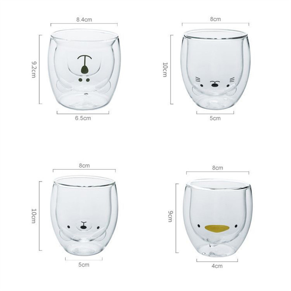 Creative Animal Glass Cup, Double Wall Insulated Mug, Bear Cat Dog Coffee Cup, Milk Juice Cup, Birthday Christmas Gift