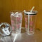 Pink Bow Plastic Cup, Transparent Milk Coffee Mug, Travel Outdoor Water Drinking Cup, Kitchen Water Cups with Straw