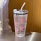 Pink Bow Plastic Cup, Transparent Milk Coffee Mug, Travel Outdoor Water Drinking Cup, Kitchen Water Cups with Straw