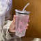 Pink Bow Plastic Cup, Transparent Milk Coffee Mug, Travel Outdoor Water Drinking Cup, Kitchen Water Cups with Straw