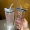 Pink Bow Plastic Cup, Transparent Milk Coffee Mug, Travel Outdoor Water Drinking Cup, Kitchen Water Cups with Straw