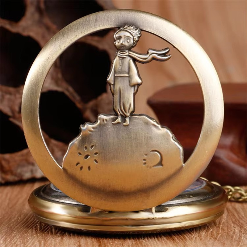 Vintage Little Prince Necklace Bronze Hollow Pendant Pocket Watch 2