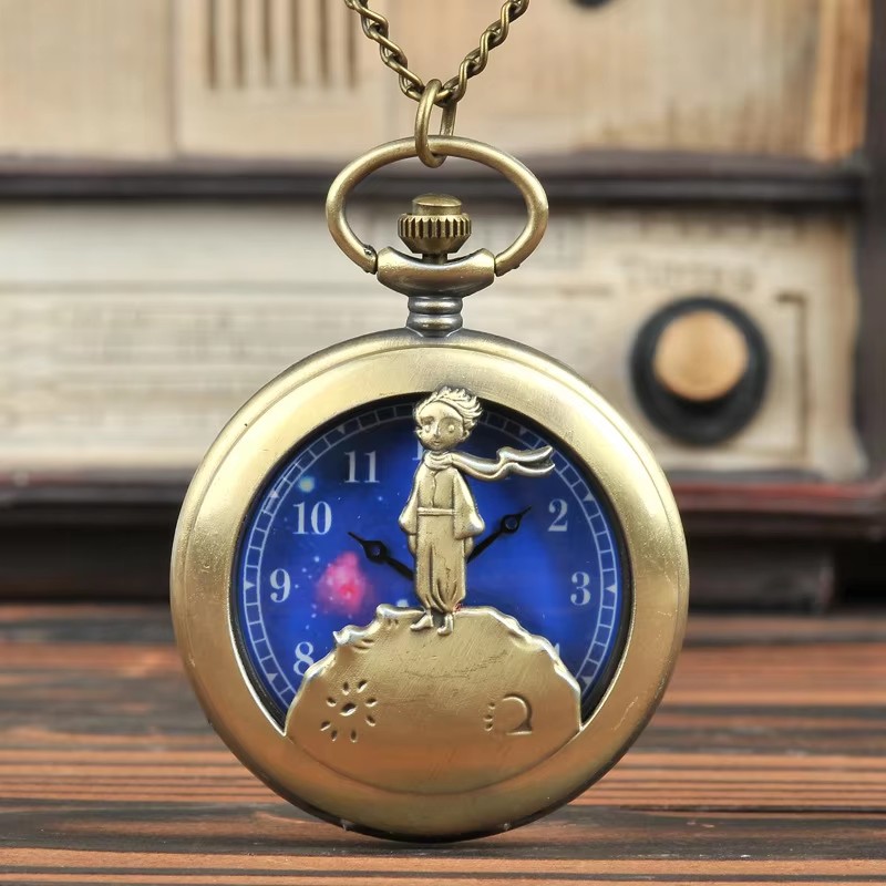 Vintage Little Prince Necklace Bronze Hollow Pendant Pocket Watch 5