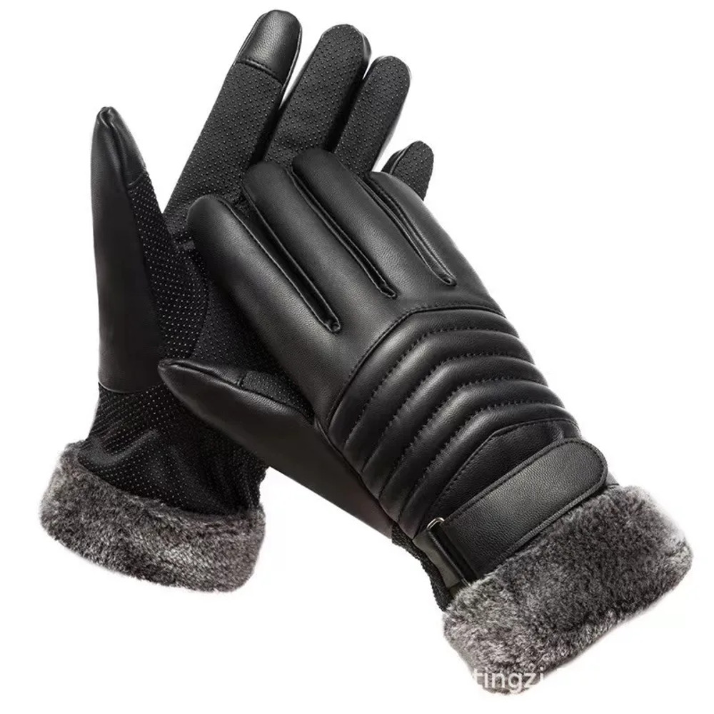 Gloves Winter Men Plush Fur Mouth Insulation Gloves Outdoor Cycling Gloves Motorcycle Touch Screen 5