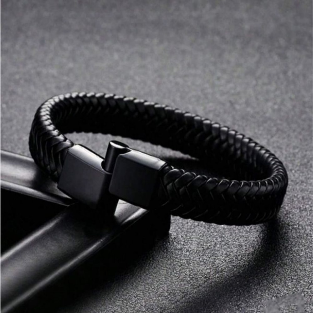 Men Leather Open Bangle Outdoor Sports Gift Simple MultiSize Woven Leather Hand Rope 3