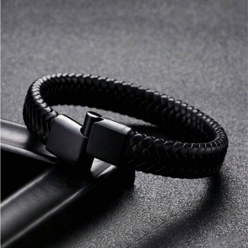 Men Leather Open Bangle Outdoor Sports Gift Simple MultiSize Woven Leather Hand Rope 3