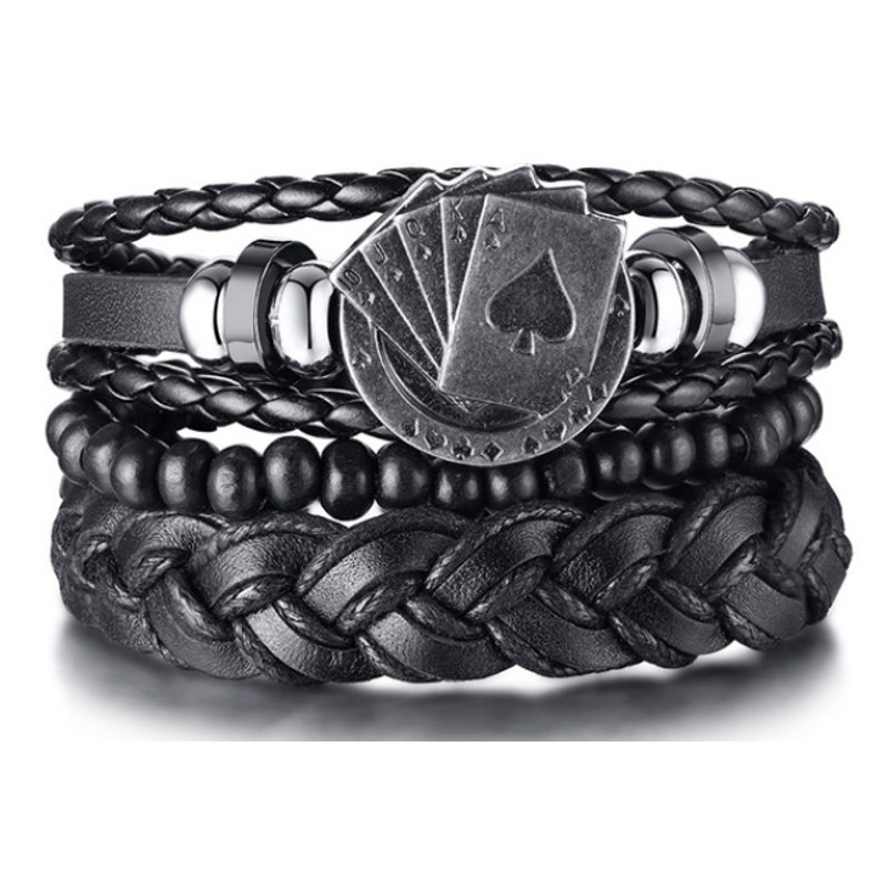 Braided Leather Bracelet Men Vintage Rope Wristband Life Tree Rudder Charm Ethnic Tribal Wood Beads 11