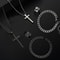 Men Stainless Steel Chain Necklace Cross Pendant Jewellery Set Bracelet Ring Hip Hop Daily Wear Acc 0