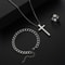 Men Stainless Steel Chain Necklace Cross Pendant Jewellery Set Bracelet Ring Hip Hop Daily Wear Acc 4