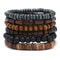 Wooden Braided Leather Bracelet For Men Vintage Beads Wrap Armband Life Wood Fashion Male Bracelet 4