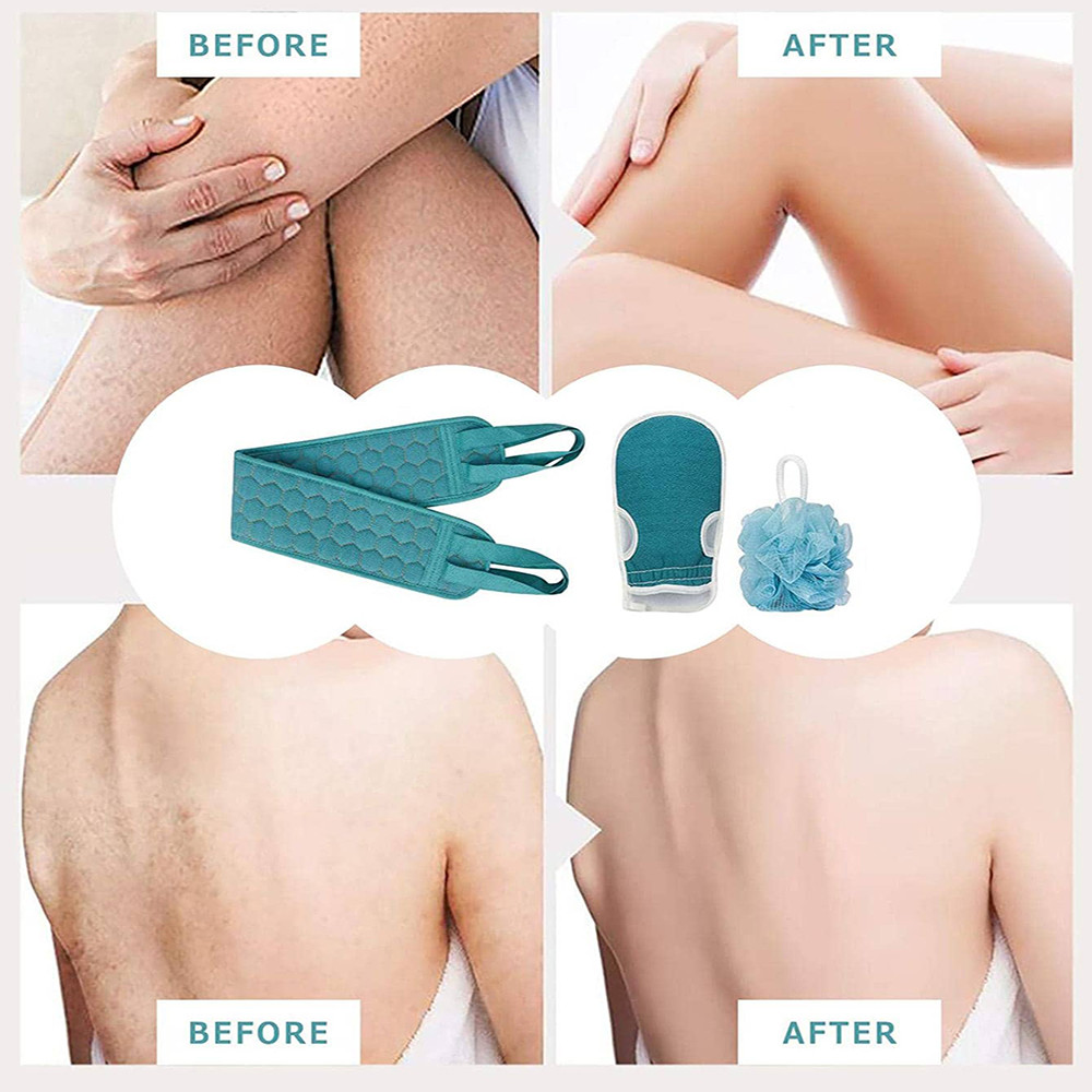 Exfoliating Body Scrubber Set, Bath Glove, Shower Sponge Loofah, Back Scrubber