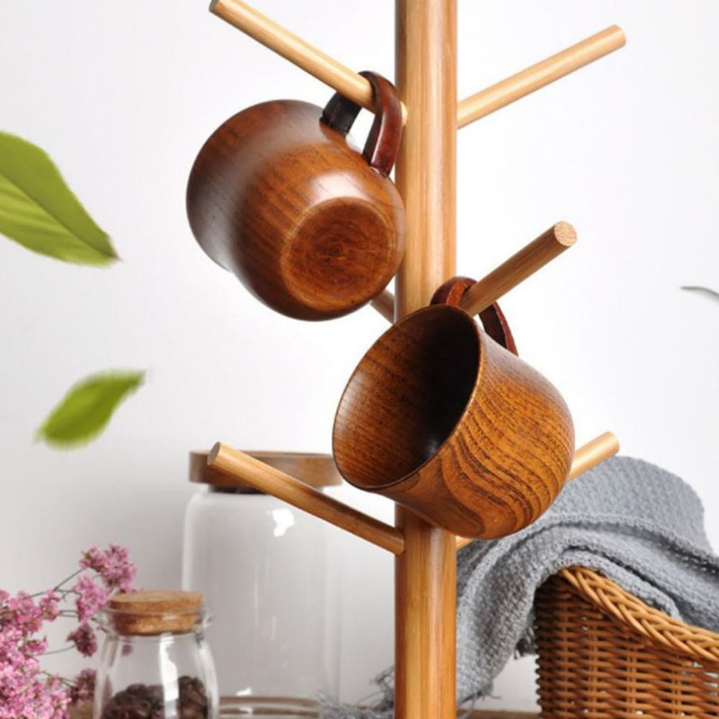 Wooden Vintage Teacup, Handmade Wood Mug, Coffee Espresso Tea Cup, Trumpet-Shape Tea Cup for Kitchen and Living Room